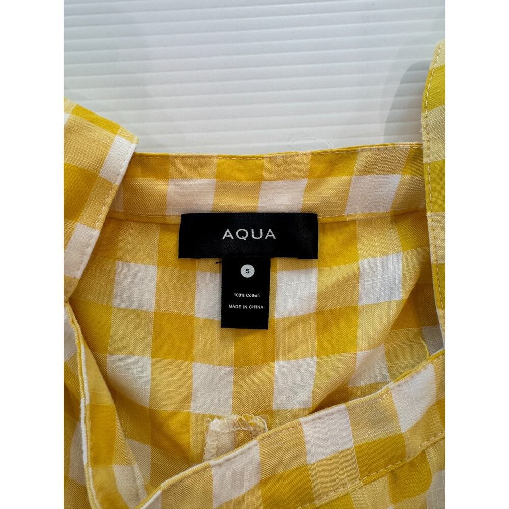 AQUA Butter Yellow Gingham Tie Shoulder Mini Dress S Cottagecore Picniccore - Picture 4 of 16